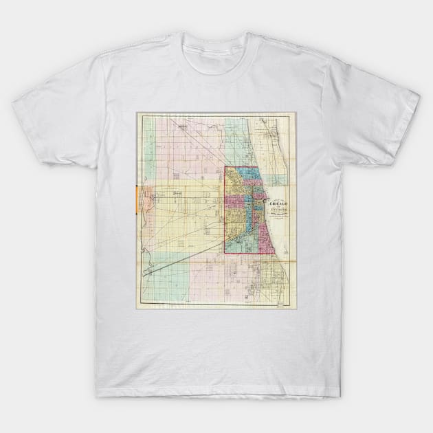 Vintage Map of Chicago (1869) T-Shirt by Bravuramedia